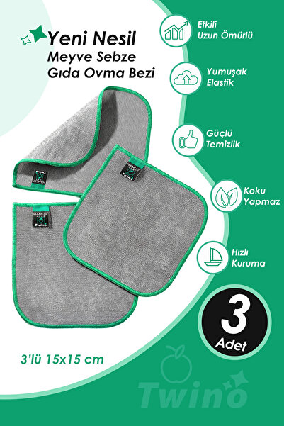 HAMUR Twino 3'lü Meyve Sebze Ovma Bezi Güçlü Mikrofiber Islak Kuru Temizlik M...