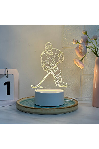 Choice مصباح ليلي ثلاثي الأبعاد على شكل لاعب هوكي جليد، أبيض دافئ، بتصميم هند...