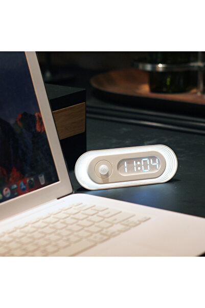 Choice مصباح ليلي أبيض مزود بمستشعر حركة PIR وساعة رقمية، مصباح مكتبي LED، حا...