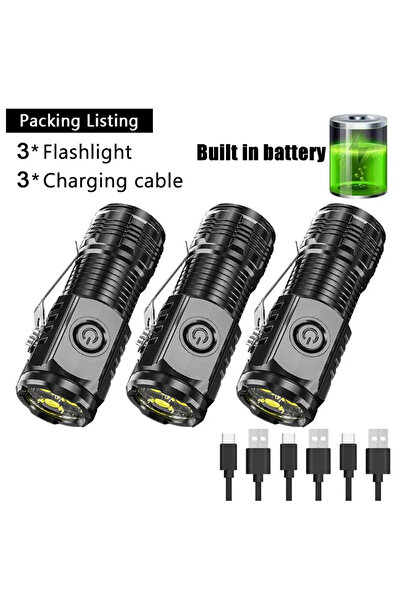 Choice مصباح يدوي صغير فائق السطوع بثلاثة مصابيح LED، أسود اللون، مزود بمشبك ...