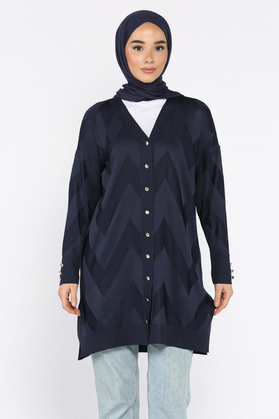 azragül giyim Front Buttoned Patterned Hijab Knitwear Cardigan
