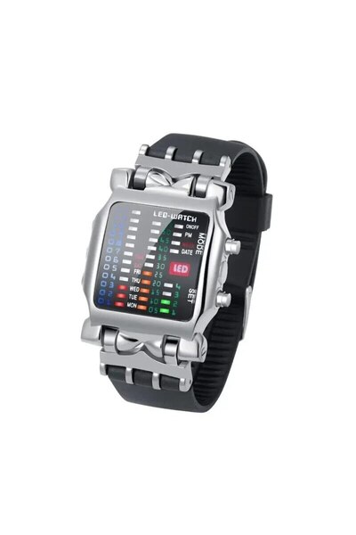 Choice ساعة يد ثنائية LED باللونين الأسود والفضي، ساعة إلكترونية إبداعية مقاو...