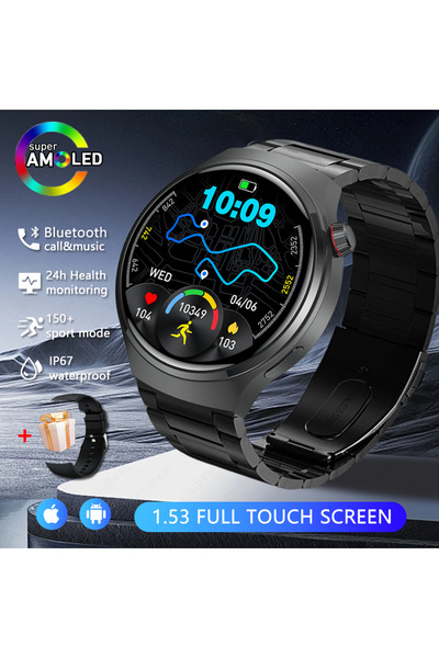 Choice ساعة ذكية رياضية للرجال من طراز Watch 4 Pro، بشريط فولاذي أسود، شاشة A...