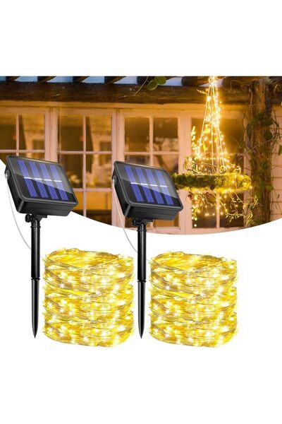 Choice سلسلة إضاءة LED خارجية دافئة بطول 12 متر، مزودة بـ 100 مصباح LED، 8 أو...