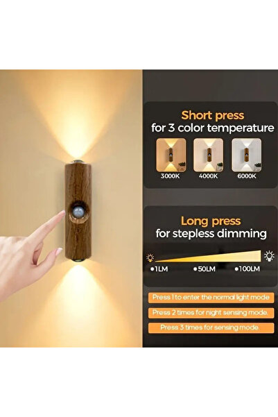Choice non-adjustable Walnut-3 color LED Smart Light USB Rechargeable Night L...