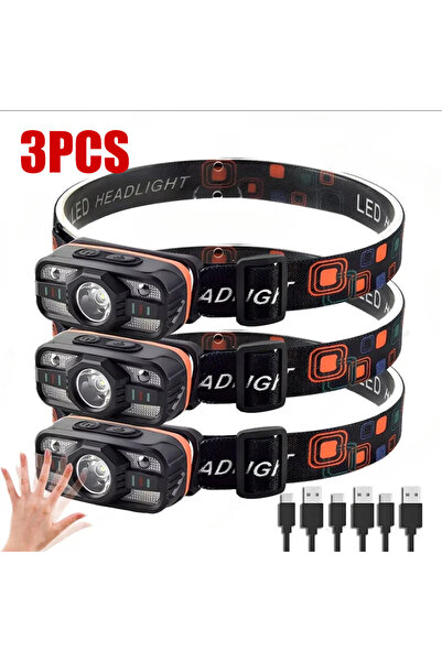 choice2 مصباح رأس LED قابل لإعادة الشحن عبر منفذ USB، مكون من 3 قطع، مزود ببط...