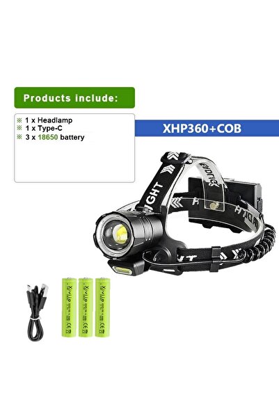 Choice1 مصباح رأس XHP360 B XHP360 COB LED قوي قابل لإعادة الشحن عبر منفذ USB ...