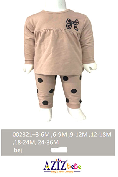 Aziz Bebe Bow and Polka Dot Patterned Sweatshirt Pants 2-Piece Baby Set 3 Mon...