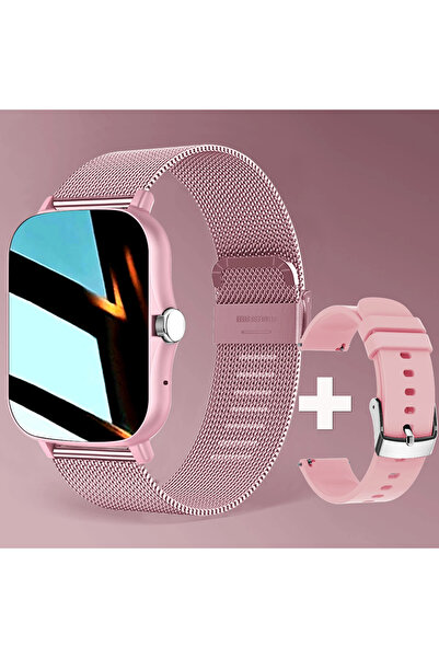 Choice ساعة ذكية بحزام شبكي وردي اللون، متوافقة مع أجهزة أندرويد وآيفون، شاشة...