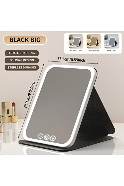 Choice Black Big 3 Colors Dimmable LED Makeup Mirror with Touch Screen Fold C...