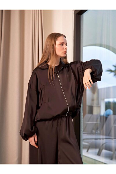 Coral 160891 Satin Bomber Jacket Brown