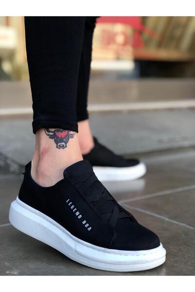 Bukond High Sole Cross Strap Black White Men's Shoes Sneaker Sports Shoes