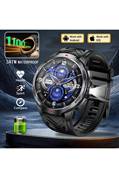 Choice ساعة ذكية رياضية خارجية عسكرية سوداء للرجال، بطارية 1100 مللي أمبير، ش...