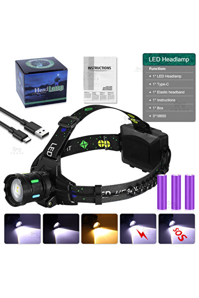 Choice1 مصباح رأس LED قابل لإعادة الشحن 3X18650 للرحلات الخارجية، كشاف رأس مق...