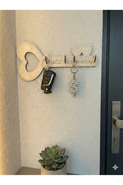 SAYILI COLLECTION Decorative Wooden Wall Key Holder Heart Key Hanger for Door Entrance, Stylish Wall Decor 28X12 cm