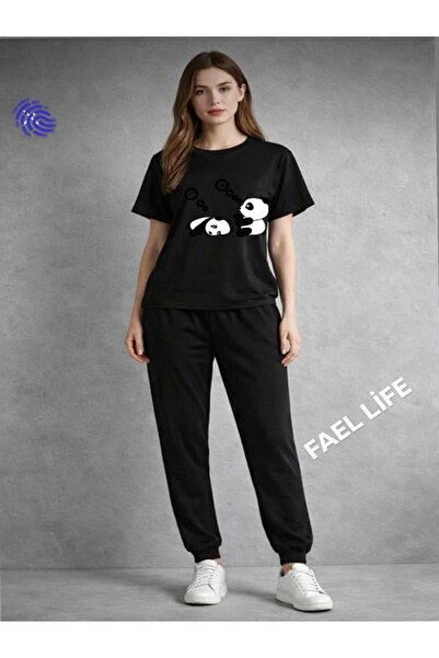 FAEL LİFE طقم رياضي واسع القصة للرجال/النساء مطبوع عليه TENBEL PANDA