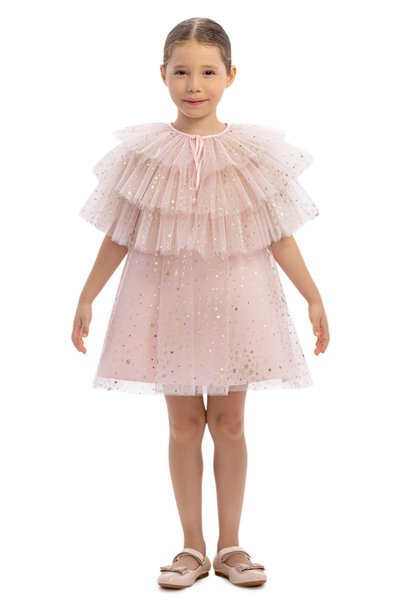 Pamina Girl's Layered Tulle Cape Pink Evening Dress 3-7 Years 36047Pr