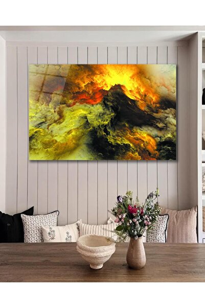 idealizbiz Αφηρημένη ζωγραφική σε κίτρινο καπνιστό γυαλί Μοντέρνο δώρο για το...