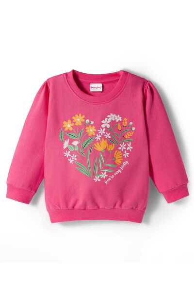 Babyhug Cotton Knit Full Sleeves Sweatshirt with Floral Graphics - Pink