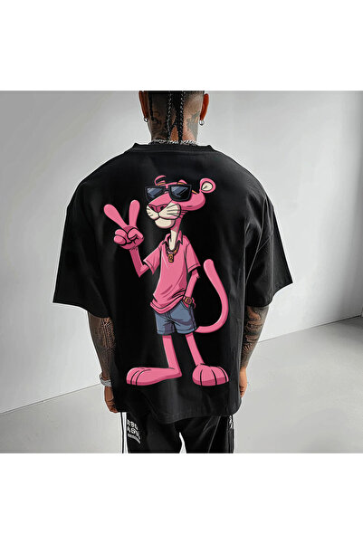 Kartier Tricou Negru Oversize Big Pink Panther