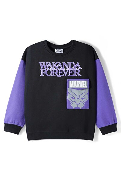 Pine Kids Marvel Terry Knit Full Sleeves Sweatshirt with Front & Back Black P...