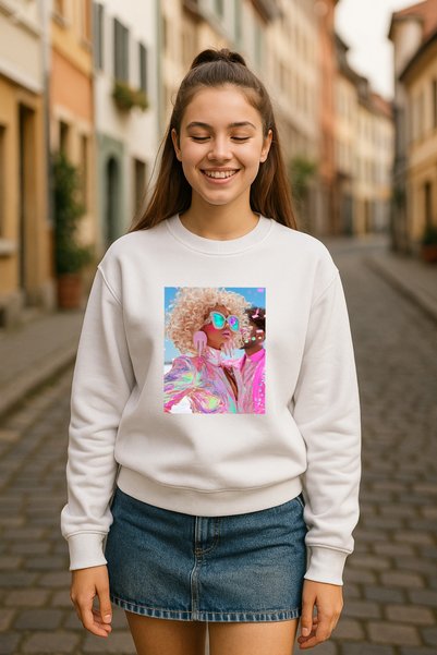 BLITZIST Colorful Photo Design Printed Unlined 3 Thread Oversize Crew Neck Sweatshirt