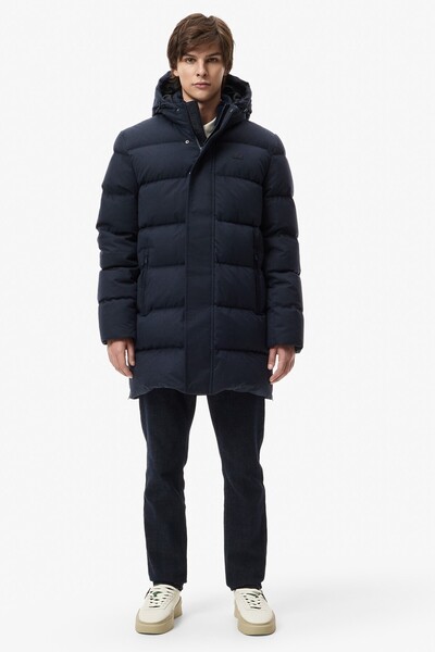 Lacoste Down Fill Mens Parka Fixed Hooded Goose down Men's Parka Navy Blue