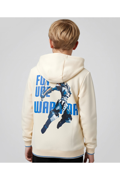 Pine kids Knit Full Sleeves Hooded Sweatjacket with Front & Back Text Graphic...