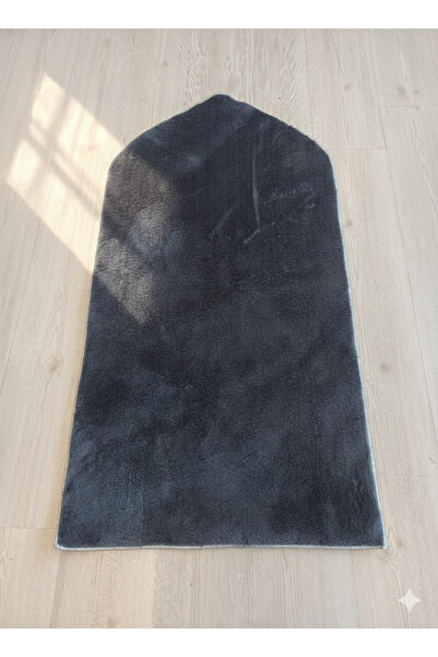 FOREVERALDORA Makinede Yıkanabilir Peluş Halı Seccade Antrasit Gri Namazlık