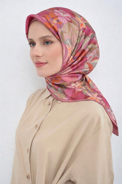 Armine Sura Pure Silk Scarf 9500 - 52 Pink Lilac Floral Pattern