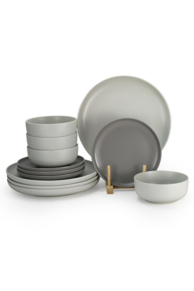 Shallow By Styli 12-Piece Shallow Nordic Dinner Set, Elegant Grey