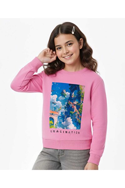 Pine kids Cotton Knit Full Sleeves Sweatshirt with Imagination Graphic - Pink