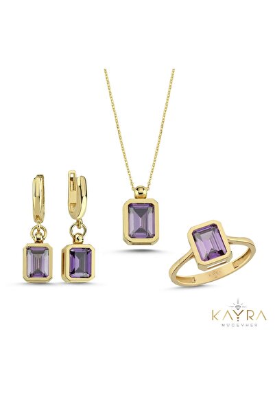 Kayra Mücevher Ametist Taşlı Altın Takım TKM08