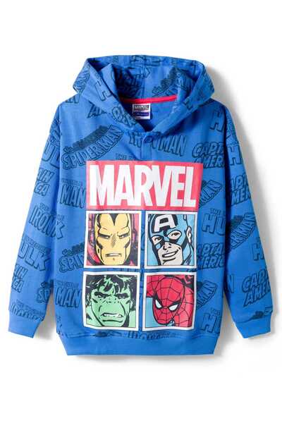 Pine Kids Marvel Terry Knit Full Sleeves Hoodie with Avengers Graphics - Blue