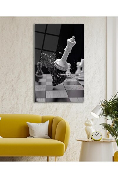 idealizbiz Черно-бял шахматен вертикален стъклен панел, подарък за домашен оф...