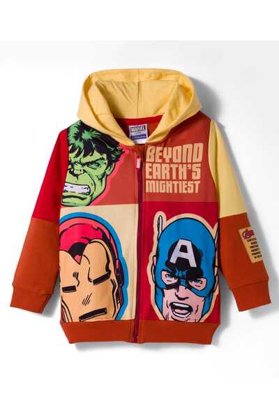 Pine Kids Marvel Terry Knit Full Sleeves Hooded Sweatjacket With Avengers Gra...