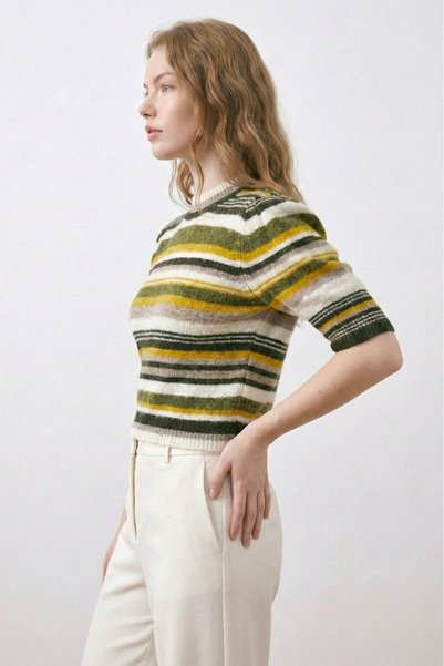 lamea Crew Neck Striped Seasonal Casual Women's Knitwear Sweater