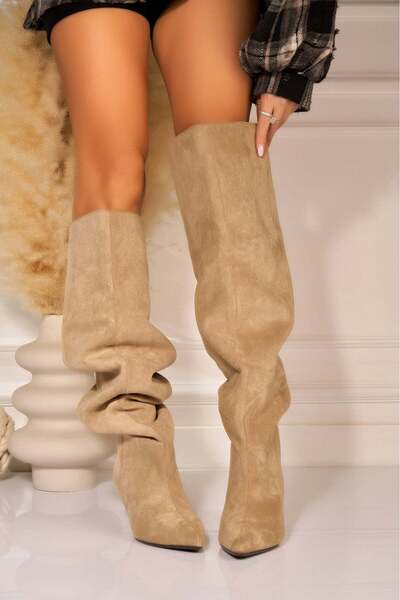 Joana Lenyx Suede Stiletto Boots, Khaki, Size 39