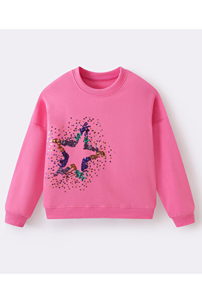 SAPS Star Sequin Embellished Full Sleeves Sweatshirt - Pink