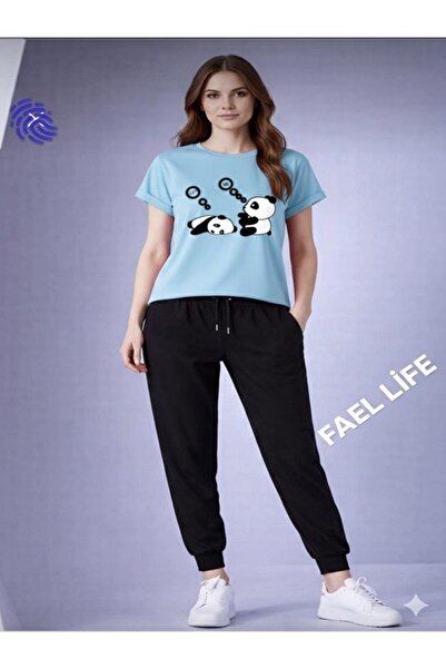 FAEL LİFE SET TENBEL PANDA CU IMPRIMEU, TRICOU ȘI PANTALONI DE TRENING CU TĂI...