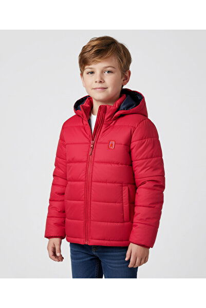 Pine kids Woven Full Sleeves Solid Hooded Padded Jacket - Red