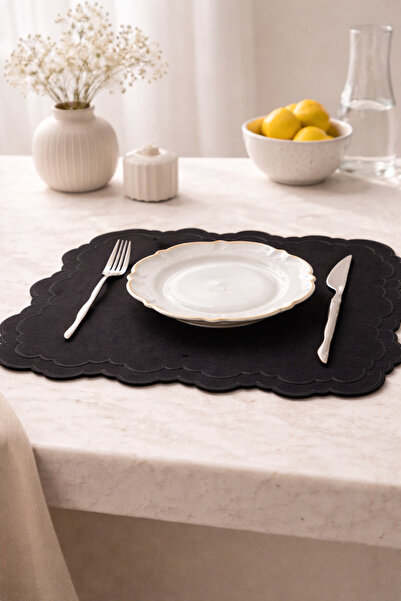 DİVAYS Siyah 2’li Amerikan Servis 40x50 cm Dalgalı Kenar Kolay Yıkanabilir Lü...