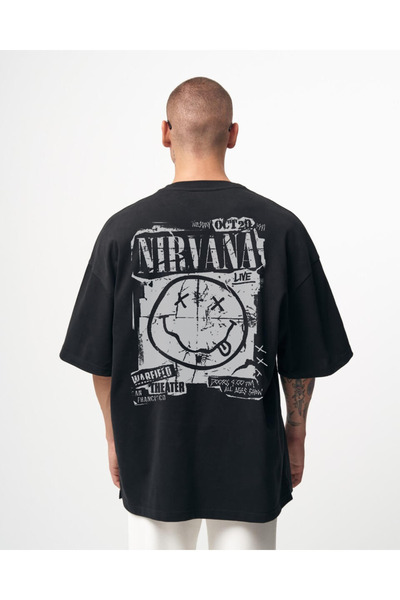 Kartier Tricou Negru Oversize Nirvana Concert Banner