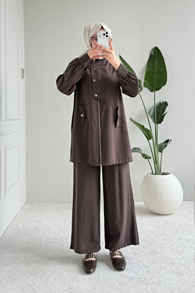 Tesettür Diyarı Set Hijab cu fermoar din țesătură Elora Tansel - Maro amar