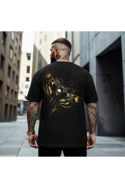 Kartier Tricou Negru Oversize Skull Butterfly