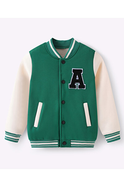SAPS جاكيت بيسبول بأكمام طويلة مع حرف مطرز - أخضر