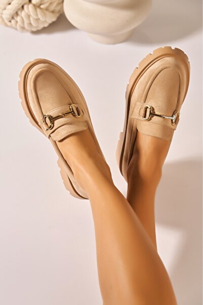 Joana Beige Suede Loafers Size 37 Trendy Design