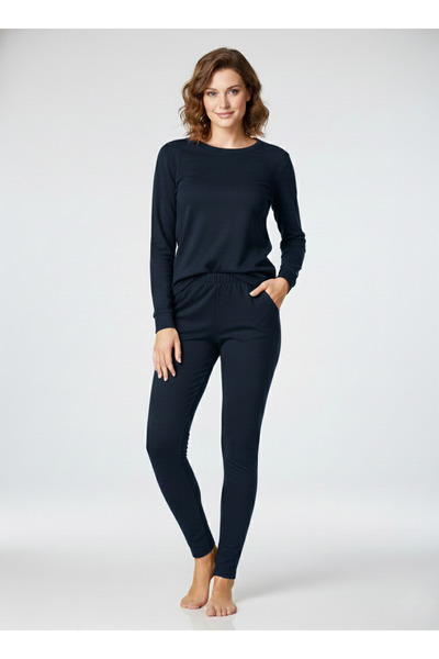 OBJE Women's Navy Blue Comfort Long Thermal Bottoms