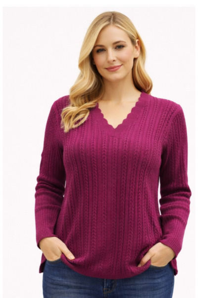 Stilmony Women's V-Neck Knitwear Flexible Lycra Mother's Seasonal Sweater