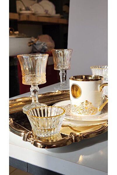 zaTen Pazar 12 Parça Lüks Kahve Sunum Seti - 6lı Ayaklı Kahve Yanı Bardağı ve...